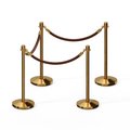 Montour Line Stanchion Post and Rope Kit Pol.Brass, 4 Crown Top 3 Tan Rope C-Kit-4-PB-CN-3-PVR-TN-PB